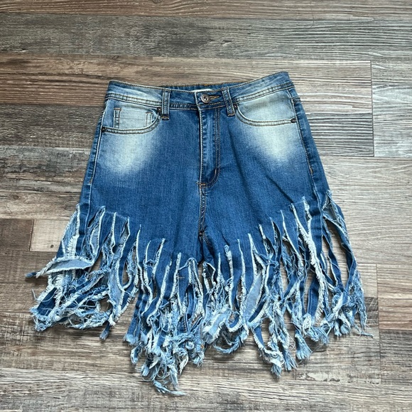 JC& JQ Jeans High Waisted Jean Shirts w/ Fringes/ Color: Blue/ Size: Small - Picture 1 of 4